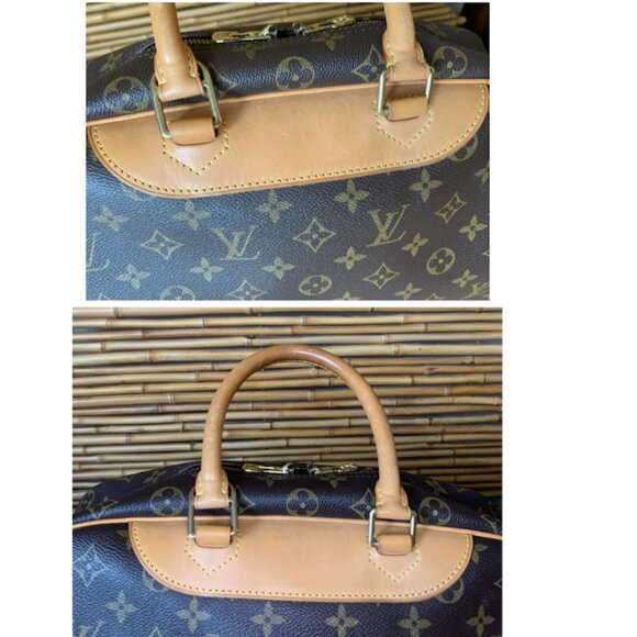 Louis Vuitton LV Logo Deauville HandBag Monogram Leather Brown Tote Purse EUC - Picture 6 of 15